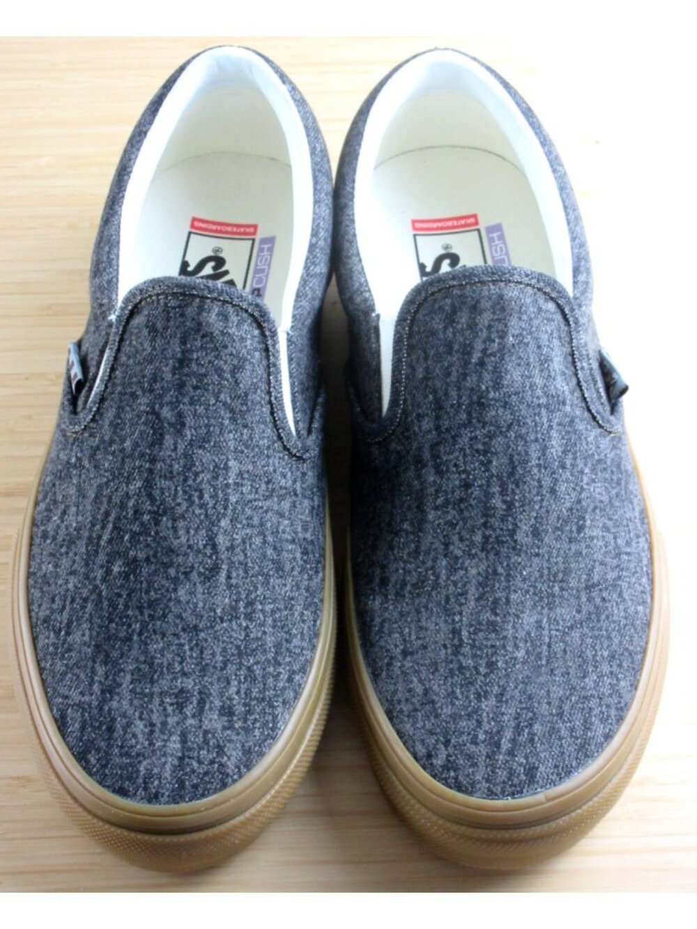 Vans Men's Skate Slip On Black Denim Gum Bottom PopCush shoes Size 9.5 - Picture 3 of 7